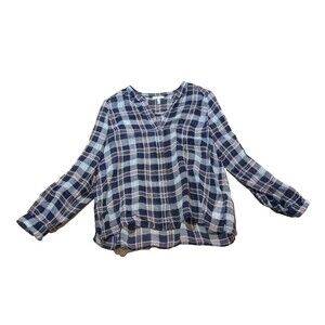 Joie Revolve Women’s Nura Blouse In Dark Navy & Pink Button Up Silk Size Small